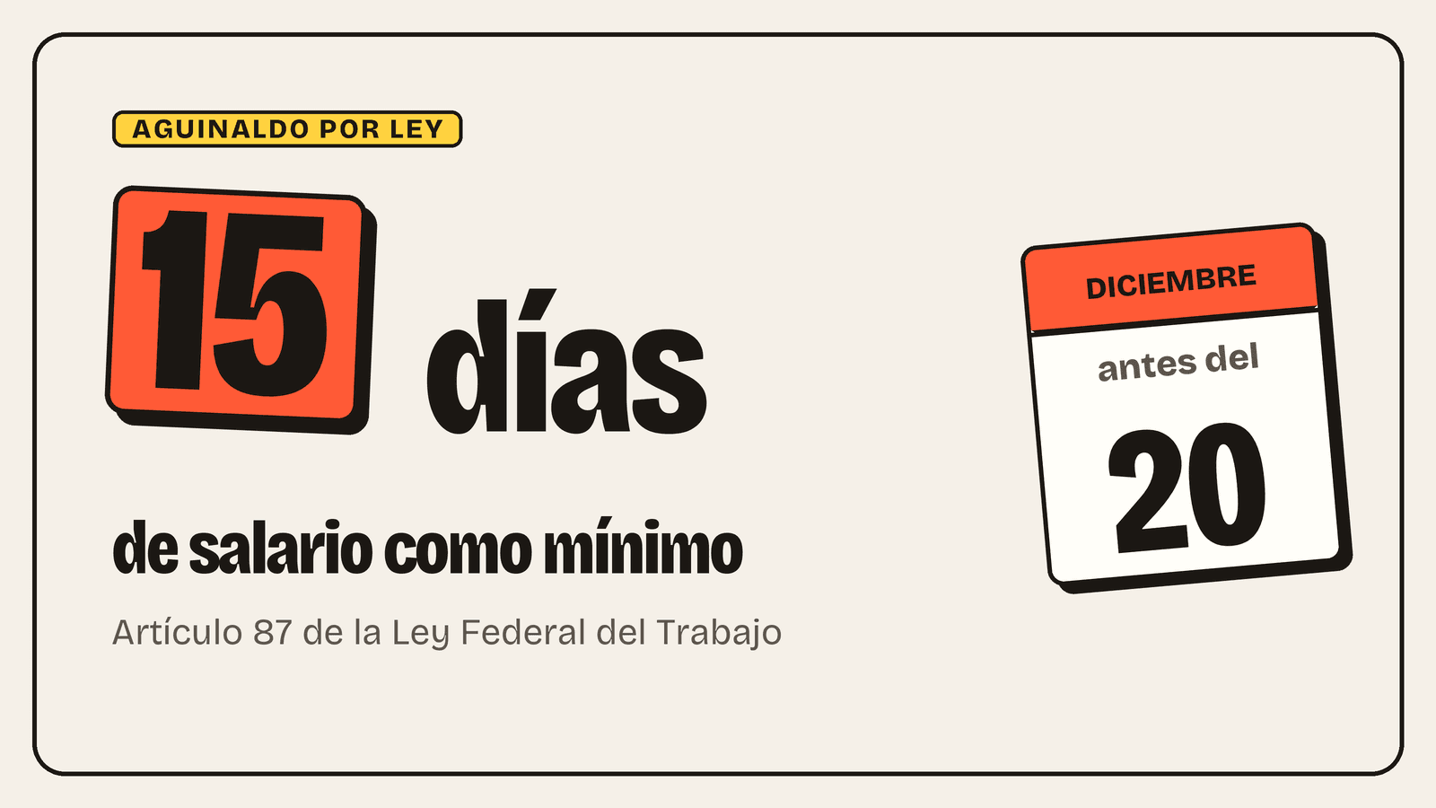 Portada recortada: 15 días de salario como mínimo y una hoja de calendario de diciembre que dice antes del 20